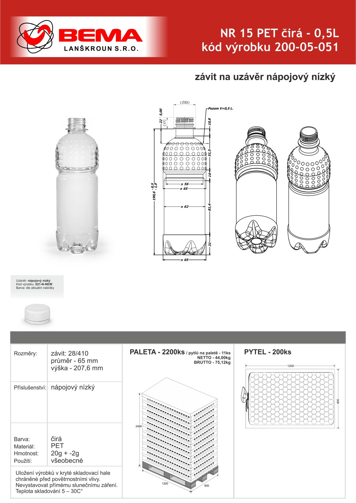 200-05-051 Lahev NR15 500ml nizky 19-1-2026